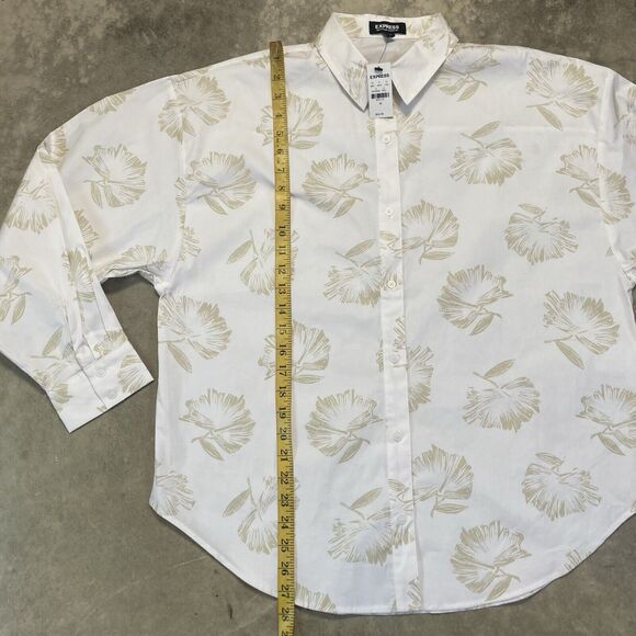 Express Shirt Womens Medium Boyfriend Portofino Button Up Leaf Print White - Picture 4 of 10